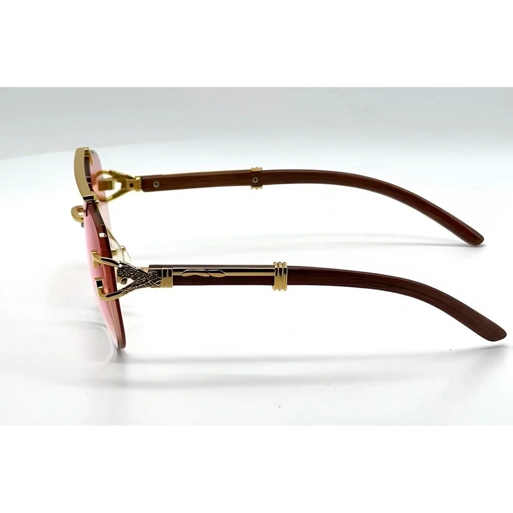 Mens Rimless Pink Gradient Sunglasses Sophisticated Wood Grain Pilot Classy 2026